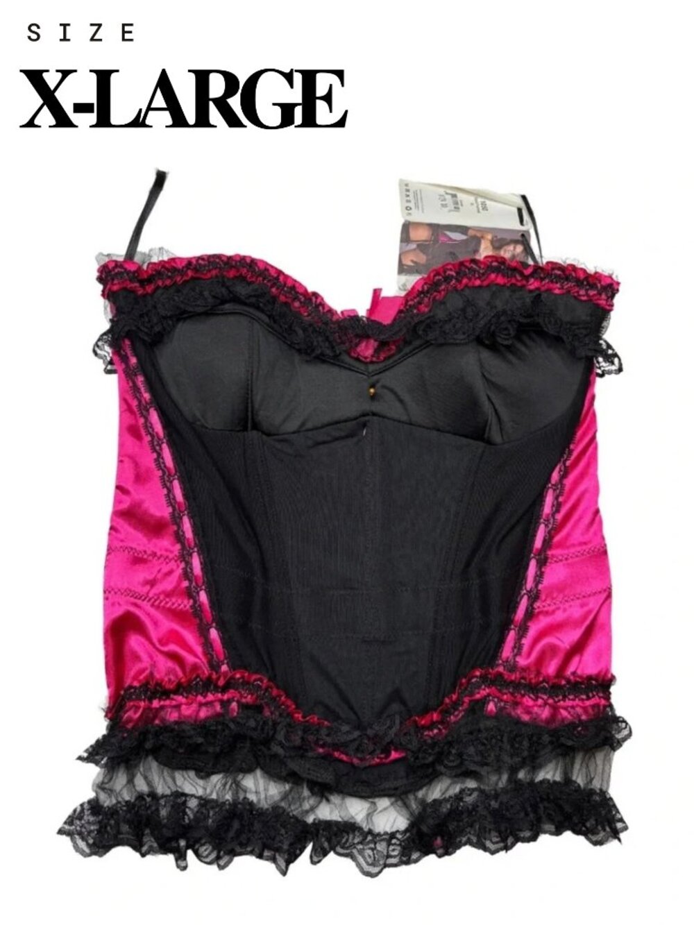 Coquette — Size XL — Black Fuchsia Pink Lace Corset Bustier Top — NOS